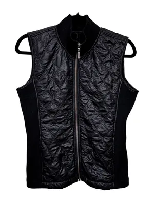 prAna Womens Black Quilted Sherpa Lined Full Zip Puffer Vest Ribbed Trim Small thumbnail 1