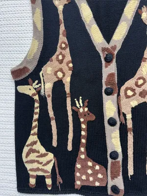 Vintage Bellepointe Black Knit Giraffe Button Vest Size M thumbnail 5