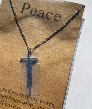 💎🩶 NWT “Peace” Monogram Cross Silver Tone Metal Necklace 🩶💎 thumbnail 1