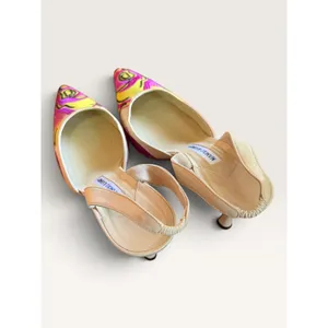 Manolo Blahnik 38 Yellow Pink Floral Sequin Embroidered Slingback Kitten Heels thumbnail 4