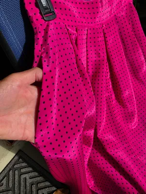 Vintage Fushia And Black polka dot Satin midi skirt Small thumbnail 7