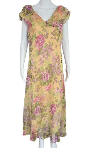 Vintage Miss Dorby 90s Buttercream Chiffon Floral Maxi Dress – Size 16 thumbnail 2