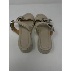 Frye Western Double Buckle Platform Slide Sandal Beige Leather Women Size 8 thumbnail 6