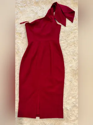 NWOT DRESS THE POPULATION Tiffany One-Shoulder Red rogue Midi Dress sz S thumbnail 7