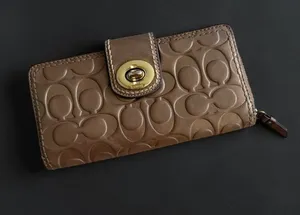 COACH Bronze Leather Kisslock Clutch Zip Wallet thumbnail 1