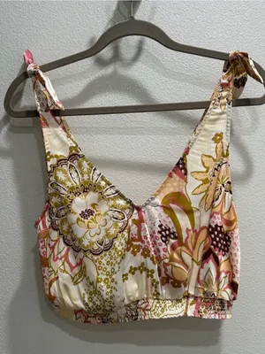 Free People Floral Cream, Pink & Mustard Crop Top thumbnail 3