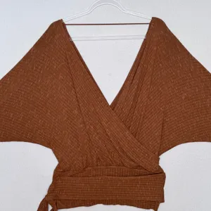 Free People East Coast Wrap Top Moroccan Spice Ribbed Knit Tie Waist NWT L thumbnail 13