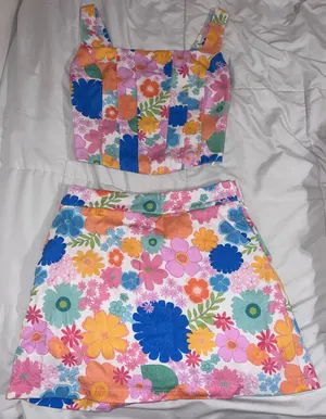 Pink Lily floral top and skirt thumbnail 1