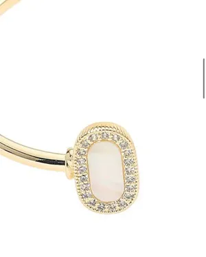 14k Gold Pave Rim Mother Of Pearl Oval Tip Cuff Bracelet thumbnail 3