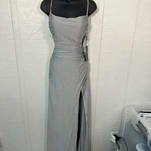 La Femme Silver Spaghetti Strap Backless Dress Size 2 NWT thumbnail 3