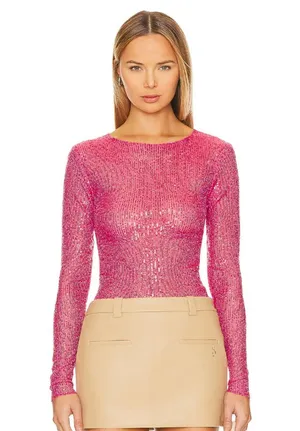 NWT Free People x Intimately FP Gold Rush Long Sleeve In Hot Pink Combo thumbnail 1
