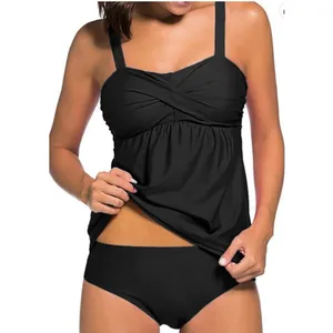 NWT ~ Women's Black 2pc Tankini Swimsuit Summer Bathing Suit ~ Size LARGE thumbnail 2