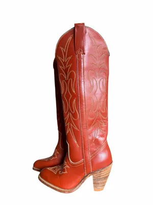 Miss Capezio Vintage Women's Embroidered Leather Stacked Heel Boot Size 5 thumbnail 4