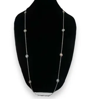 Long stationed rhinestone discs box chain necklace Silver thumbnail 1