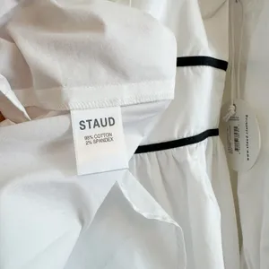 Staud | NWT Luna Contrast Peplum‎ V-Neck Open Back Top in White & Black thumbnail 7