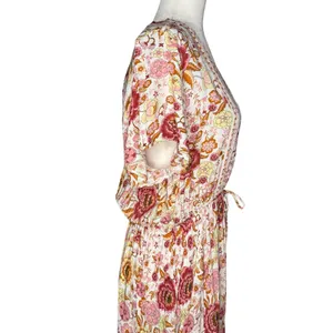 Vivimos Floral Maxi Dress L Prairie Flowy Relaxed Romantic Henley Elastic Waist thumbnail 9