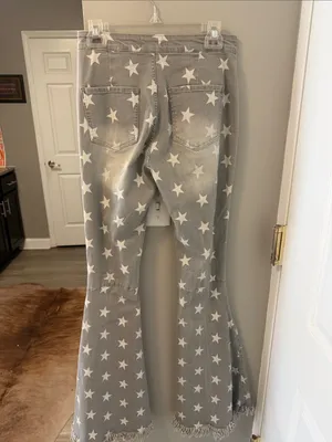 NWT Peach Love California Grey Star Distressed Bell Bottom Jeans Sz M /29 thumbnail 7