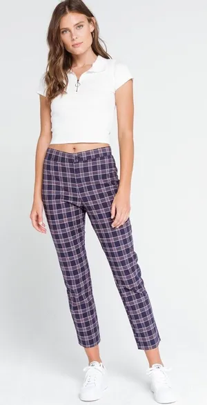 Sky and Sparrow Womens Pants Sz XS Navy Blue Plaid Twill‎ Tapered thumbnail 1
