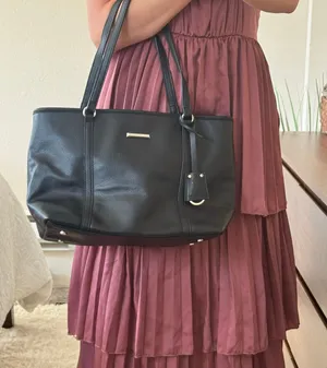 Dana Buchman Black Pebbled Faux Leather Large Tote Bag Gold Hardware thumbnail 1