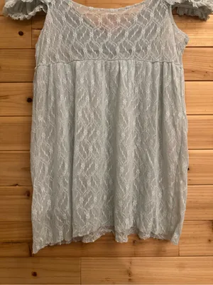 Y2K Free People Medium Baby Blue Babydoll Cap Sleeve Nylon Lace Blouse Coquette thumbnail 7
