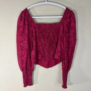 Anthropologie Pink Floral Ruffle Blouse Smocked Puff Sleeve Sz XS Cottagecore thumbnail 10