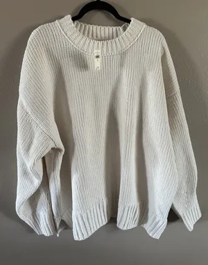 Aerie Knit Oversized Pullover Sweater White Crew Neck Long Sleeve L Women thumbnail 1