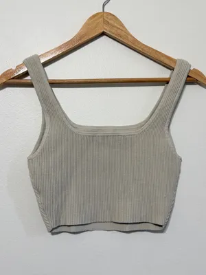 Aritzia Babaton Sculpt Knit Squareneck Cropped Tank Size Small Taupe thumbnail 5