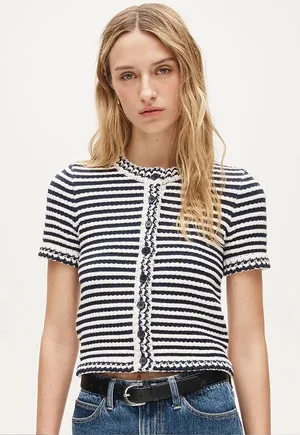 J.Crew Crochet short-sleeve cardigan in stripe thumbnail 1
