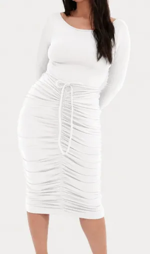 Girlfriend Collective Andi Midi Dress Womens Medium White Ruched Long Sleeve NWT thumbnail 1