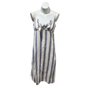 Roxy Sweetest Step Dress Womens M Blue White Striped Tie Front Midi thumbnail 2