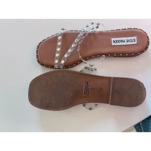 Steve Madden Skyler Clear Rhinestone Studded Square Toe Slide Sandals Tan 8 thumbnail 2