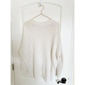 7 For All Mankind‎ Sweater Womens Medium Cream White Side Zip Shaker Knit Cotton thumbnail 10