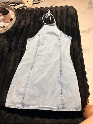 SHEIN Light Wash Denim Halter Mini Dress thumbnail 2