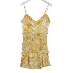Hello Molly On The Moon Yellow White Floral Spaghetti Strap Mini Dress Small thumbnail 5