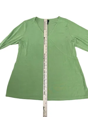 Women’s Faux Wrap V-Neck Top in Lime Green thumbnail 4