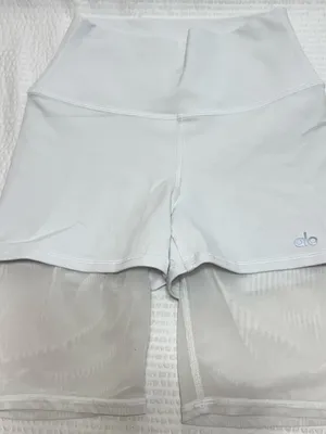 Alo High-Waist White Bike Shorts with Overlay thumbnail 3