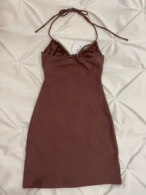 Brown Mini Princess Polly Dress Halter Tie thumbnail 2