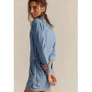 Free People Downtown Denim Railroad Patchwork Coveralls Romper Small Bohemian thumbnail 12