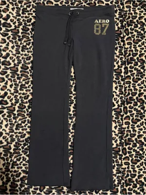 2000s vintage style 2013 Aeropostale bedazzled grey low rise flare sweatpants thumbnail 2