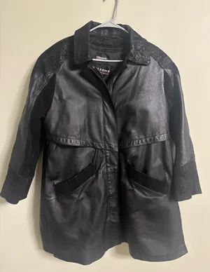 Vintage Wilsons Leather 80’s Black Paisley Trench Coat Size Medium Thinsulate thumbnail 1