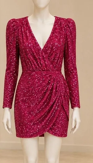 & Other Stories Womens Dress Pink Sequin V-Neck Long Sleeve Mini 4 thumbnail 1