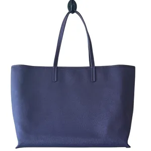 Tory‎ Burch Purple Pebbled Leather Tote Bag Large Double T Logo Work Office thumbnail 2
