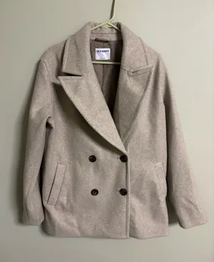 Old Navy Beige Double-Breasted Peacoat Jacket Women's Size Large Classic thumbnail 1