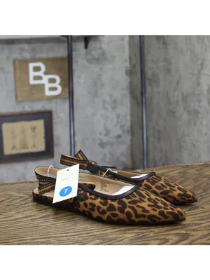 NWT A New Day Womens London Sling Back Flats Sandals 94303555 Leopard Brown 7M thumbnail 2