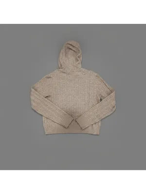Uniqlo Women's Heather Brown Cable Knit Hoodie Sweater Granola Cottage Pullover thumbnail 3