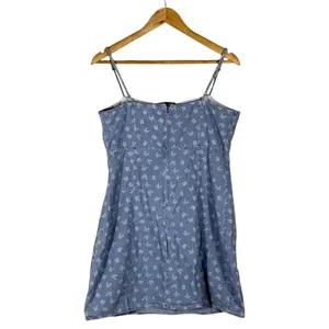 Aeropostale Butterfly Print Denim Mini Dress Blue Y2K Cutout Tie Front Size L thumbnail 4