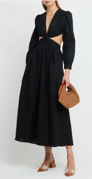 o.p.t Kimia Linen Cotton Cut Out Minimalist Black Elegant Dress Size Small thumbnail 1
