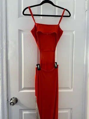 Red Strappy Cutout Evening Dress with Fringe thumbnail 10