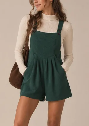Halara Waffle Knit Shortalls Romper Jumper L Green Indie Granola Preppy Scandi thumbnail 1