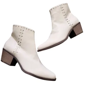 BP Wylie Studded Ankle Boots Ivory Pointed Toe Block Heel Size 8.5M thumbnail 6